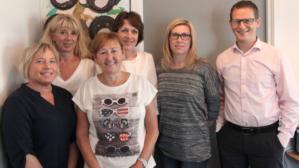 Har testet ut systemet: F.v: Kristina Lauritsen, Minda Borø, Mary Ann Grytten, Torunn Johannessen, Trine Knapstad og Lars Grimstad.