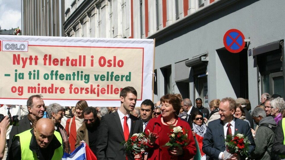 Partiet Rødt og det rødgrønne byrådet er enige om at kommunen og ideelle virksomheter skal stå for driften av alle nye barnehager i Oslo. Bjørnar Moxnes (Rødt), Marianne Borgen (SV) og Raymond Johansen (Ap).