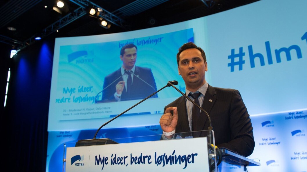Høyres innvandringspolitiske talsmann Mudassar H. Kapur. Bildet er fra Høyres landsmøte i fjor. Høyres innvandringspolitiske talsmann Mudassar H. Kapur. Bildet er fra Høyres landsmøte i fjor.