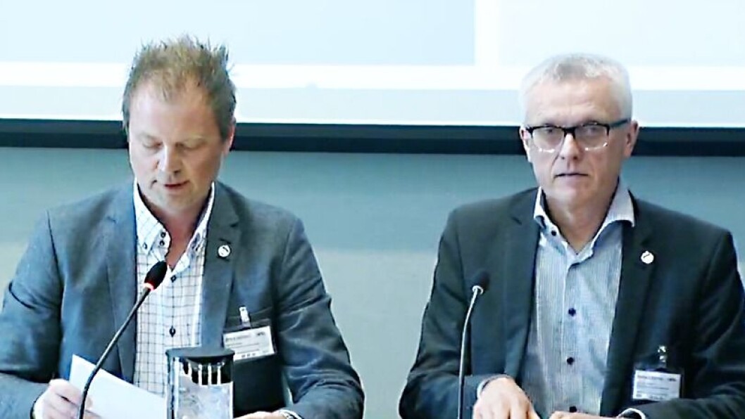 Styreleder i PBL Eirik Husby og administrerende direktør i PBL, Arild M. Olsen på høringen. Styreleder i PBL Eirik Husby og administrerende direktør i PBL, Arild M. Olsen på høringen.