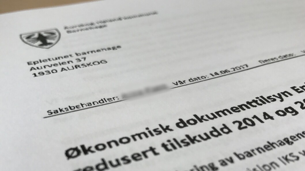 I vedtaket datert 14. juni i år krever Aurskog-Høland nærmere fire millioner kroner i tilskudd tibakebetalt fra Epletunet barnehage. I tillegg risikerer barnehagen å miste deler av sine løpende tilskudd fra 1. oktober. I vedtaket datert 14. juni i år krever Aurskog-Høland nærmere fire millioner kroner i tilskudd tibakebetalt fra Epletunet barnehage. I tillegg risikerer barnehagen å miste deler av sine løpende tilskudd fra 1. oktober.