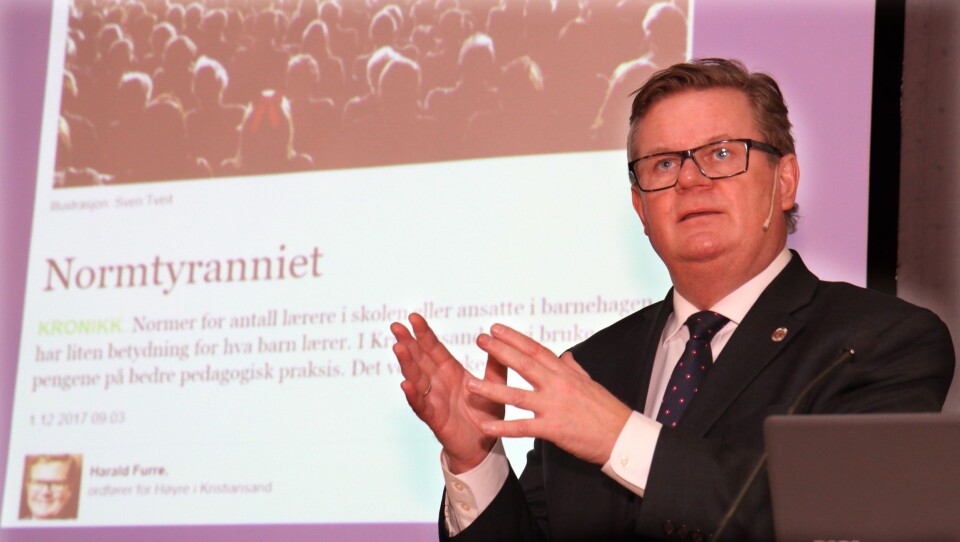 Harald Furre (H), ordfører i Kristiansand, er klar på at bemanningsnorm ikke er svaret på utfordringene i barnehagesektoren.
