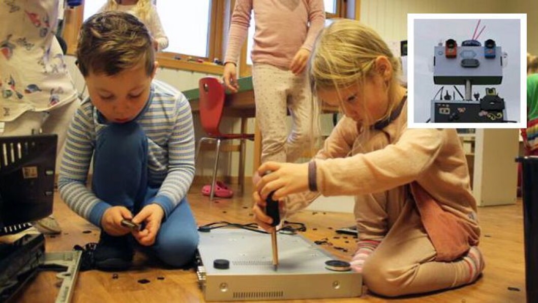 De 20 førskolebarna på avdeling Furuskauen i Lillehagen FUS barnehage har bygget sin egen «rydderobot». De 20 førskolebarna på avdeling Furuskauen i Lillehagen FUS barnehage har bygget sin egen «rydderobot».