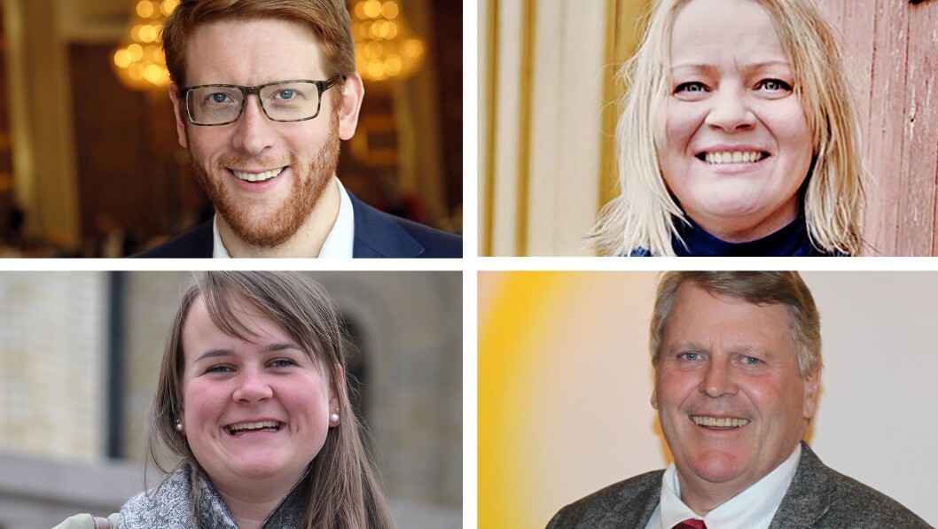 Arbeiderpartiets Martin Henriksen (øverst til venstre), SVs Mona Fagerås (øverst til høyre), Senterpartiets Marit K. Strand og KrFs Hans Fredrik Grøvan er enige om at regjeringens forslag til bemanningsnorm i barnehagene har svakheter. Arbeiderpartiets Martin Henriksen (øverst til venstre), SVs Mona Fagerås (øverst til høyre), Senterpartiets Marit K. Strand og KrFs Hans Fredrik Grøvan er enige om at regjeringens forslag til bemanningsnorm i barnehagene har svakheter.