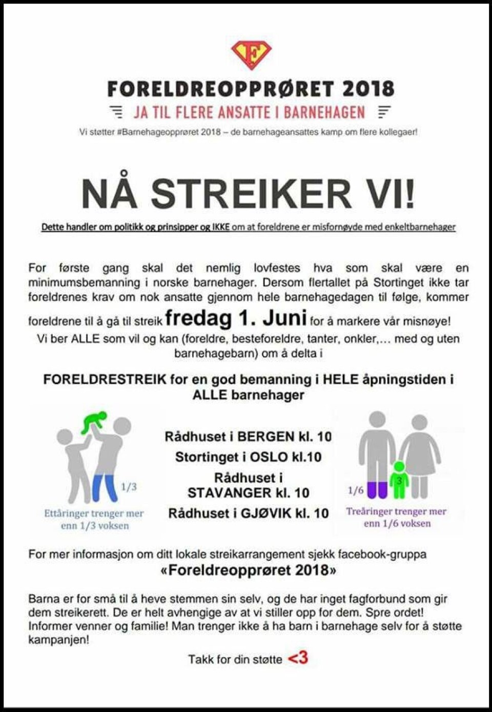 Denne plakaten henges nå opp i barnehager over hele landet.