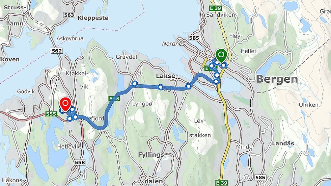 Barnehage.no omtalte i juni i år foredrene til Oline (7 mnd), som har regnet ut at det vil ta to timer om dagen i buss for å hente og levere i barnehagen. Kart: 1881.no Barnehage.no omtalte i juni i år foredrene til Oline (7 mnd), som har regnet ut at det vil ta to timer om dagen i buss for å hente og levere i barnehagen. Kart: 1881.no