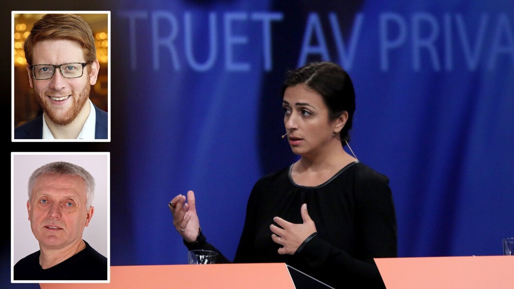 - Nedvurdering av private barnehager, mener Arild M. Olsen i PBL om Hadia Tajiks uttalelse om barnehageforliket under en debatt i Arendalsuka. - Å kritisere barnehageforliket kan ikke forstås som et angrep på private barnehager, svarer Aps utdanningspolitiske talsperson Martin Henriksen. Foto: Mariell Tverrå Løkås, Ap og PBL - Nedvurdering av private barnehager, mener Arild M. Olsen i PBL om Hadia Tajiks uttalelse om barnehageforliket under en debatt i Arendalsuka. - Å kritisere barnehageforliket kan ikke forstås som et angrep på private barnehager, svarer Aps utdanningspolitiske talsperson Martin Henriksen. Foto: Mariell Tverrå Løkås, Ap og PBL