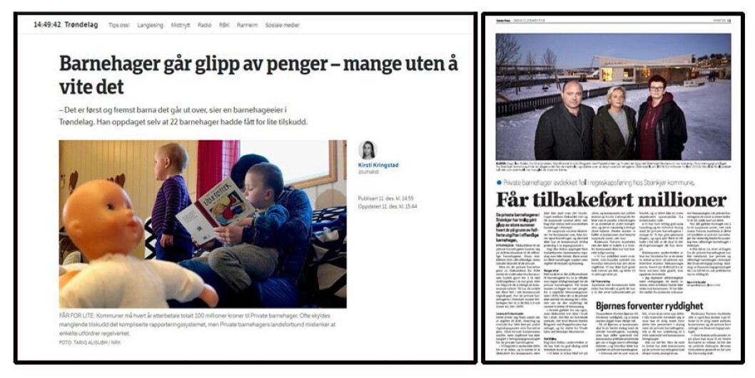 Både Trønder-Avisa og NRK har omtalt de private barnehagene i Steinkjer. Både Trønder-Avisa og NRK har omtalt de private barnehagene i Steinkjer.