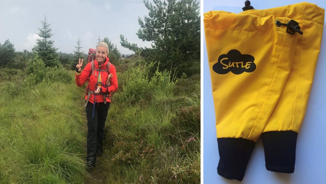 Kristin Rosvold (44) syntes det var for ille at «sutleungene» ikke fikk leke i sølepyttene. Det førte til at hun begynte å lage disse håndgamasjene. Kristin Rosvold (44) syntes det var for ille at «sutleungene» ikke fikk leke i sølepyttene. Det førte til at hun begynte å lage disse håndgamasjene.