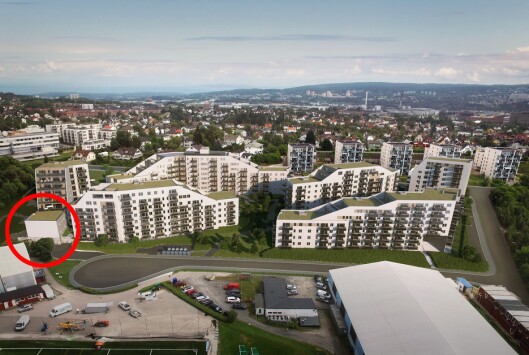 Her er en dataillustrasjon av utbyggingen, før den ble bygd. I bygget helt til venstre ligger barnehagen som nå er kjøpt av kommunen. Her er en dataillustrasjon av utbyggingen, før den ble bygd. I bygget helt til venstre ligger barnehagen som nå er kjøpt av kommunen.