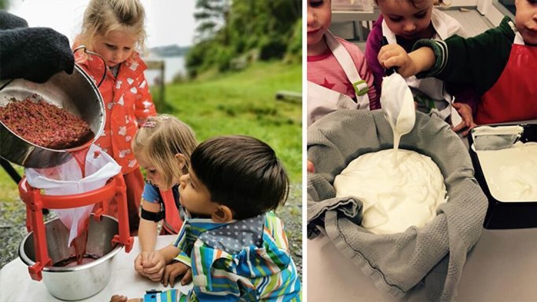 Saft lages av rips barna har plukket, og osterester blir til kremost. Saft lages av rips barna har plukket, og osterester blir til kremost.