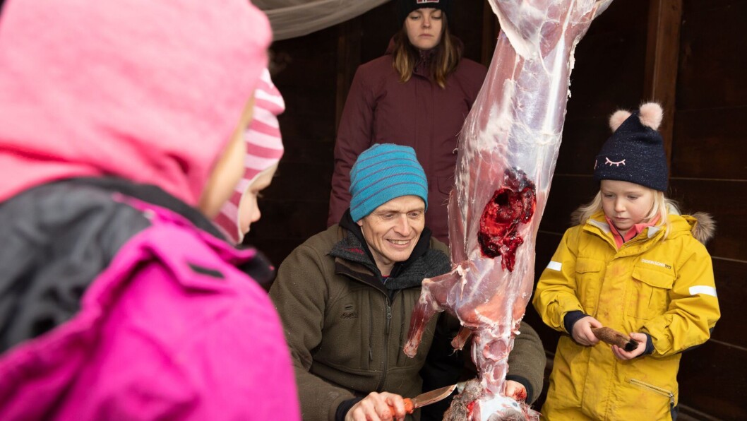 Jeger og leder av viltnemnda i Sørum, Ole Jonny Delerud, stilte opp da Norlandia Sørumsand barnehage tok for seg tema jakt. Sofie Bratteng Johannesen følger spent med. Jeger og leder av viltnemnda i Sørum, Ole Jonny Delerud, stilte opp da Norlandia Sørumsand barnehage tok for seg tema jakt. Sofie Bratteng Johannesen følger spent med.