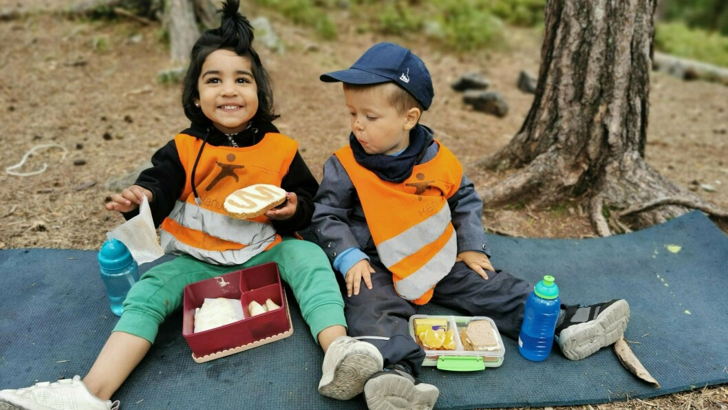 Fredrik og Mahnoor i Rudshøgda Kanvas-naturbarnehage er blitt vant til spennende matpakker hjemmefra. Fredrik og Mahnoor i Rudshøgda Kanvas-naturbarnehage er blitt vant til spennende matpakker hjemmefra.