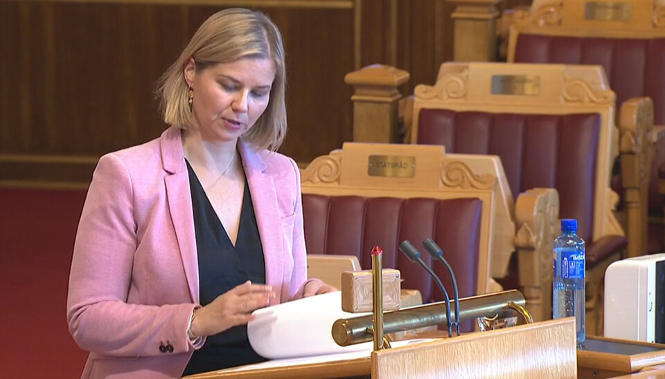 Kunnskapsminister Guri Melby (V) under den muntlige spørretimen på Stortinget.