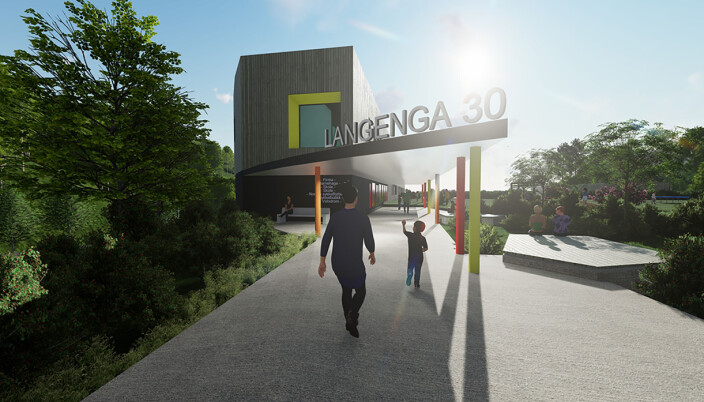 <span class=" italic" data-lab-italic_desktop="italic">Tanken er å kunne gå rett fra idrettsanlegget på Risenga til uteområdet og inngangen til barnehagen - som ligger på taket av det nye bygget.</span> <span class=" italic" data-lab-italic_desktop="italic">Tanken er å kunne gå rett fra idrettsanlegget på Risenga til uteområdet og inngangen til barnehagen - som ligger på taket av det nye bygget.</span>