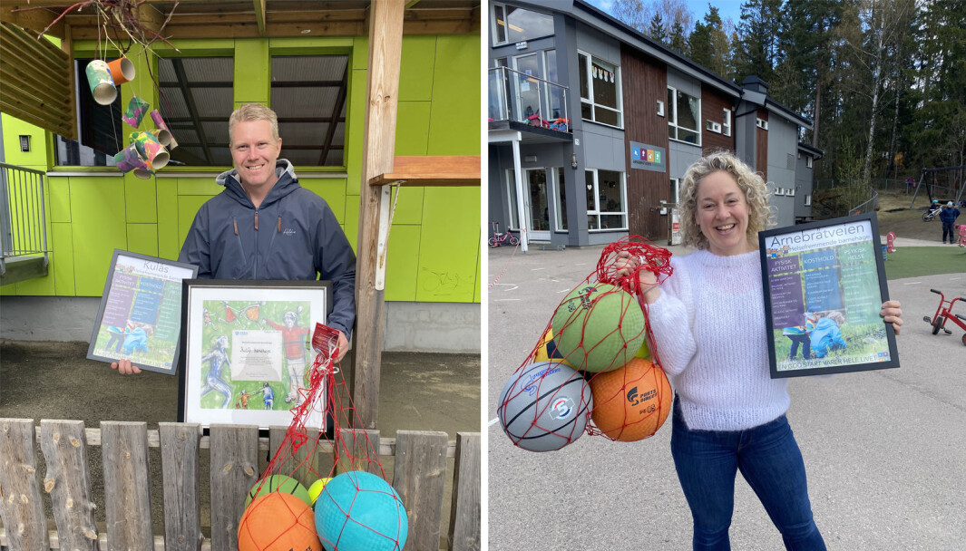 Styrer Vegar Andersen i Kulås barnehage i Sarpsborg og kollega Janne Storebø i Arnebråtveien barnehage i Oslo jobber begge i helsefremmende barnehager. Nylig satte de ekstra fokus på tematikken. Styrer Vegar Andersen i Kulås barnehage i Sarpsborg og kollega Janne Storebø i Arnebråtveien barnehage i Oslo jobber begge i helsefremmende barnehager. Nylig satte de ekstra fokus på tematikken.
