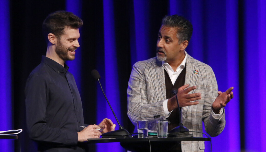 Bjørnar Moxnes representerte Rødt i debatten under PBLs landsmøte, Abid Raja representerte Venstre. Bjørnar Moxnes representerte Rødt i debatten under PBLs landsmøte, Abid Raja representerte Venstre.