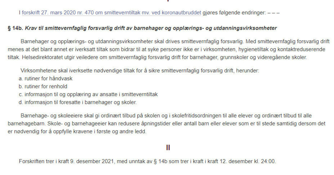 Skjermknips fra <a href="https://lovdata.no/dokument/SF/forskrift/2021-12-08-3425" aria-label="">lovdata.no</a>. Skjermknips fra <a href="https://lovdata.no/dokument/SF/forskrift/2021-12-08-3425" aria-label="">lovdata.no</a>.