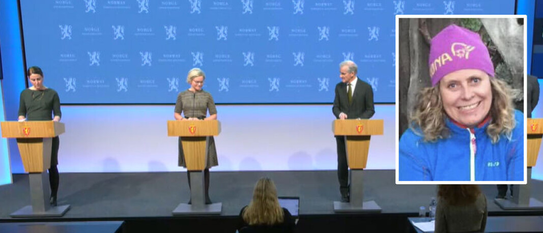 Innleggsforfatter Trine-Lise Antonsen (innfelt) skriver at hun er mer enn litt usikker på om Tonje Brenna (Ap), her på mandagens pressekonferansen med helse- og omsorgsminister Ingvild Kjerkol (Ap) og statsminister Jonas Gahr Støre (Ap), faktisk ser hva de barnehageansatte står i. Innleggsforfatter Trine-Lise Antonsen (innfelt) skriver at hun er mer enn litt usikker på om Tonje Brenna (Ap), her på mandagens pressekonferansen med helse- og omsorgsminister Ingvild Kjerkol (Ap) og statsminister Jonas Gahr Støre (Ap), faktisk ser hva de barnehageansatte står i.
