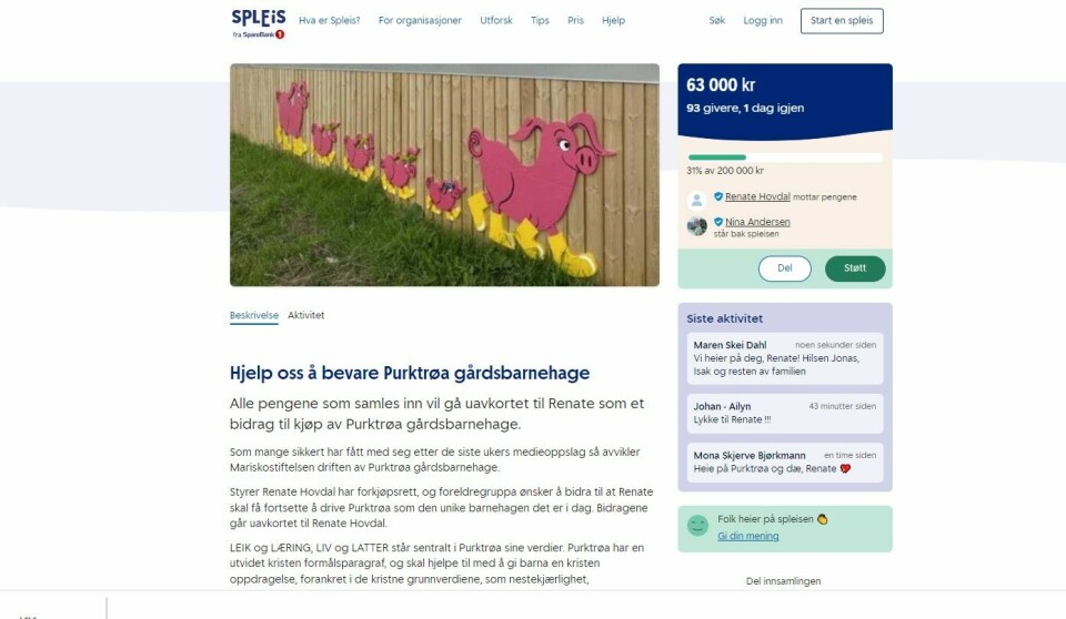 Foreldrene i Purktrøa gårdsbarnehage har opprettet spleis for å sikre fortsatt privat eierskap for barnehagen.