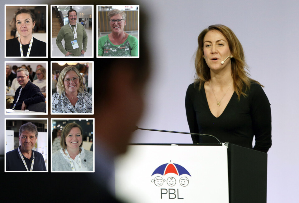 Deltagerne på landsmøtet til PBL ble ikke roligere etter å ha hørt budskapet fra kunnskapsminister Tonje Brenna (Ap). Øverst fra venstre Tina Fjeld fra Ullevålsletta barnehage i Oslo, Haakon Vormeland fra Ole Brumm barnehage i Aurskog, Merete Bøhn-Flatås fra Kårstua barnehage i Levanger, Læringsverkstedets Hans Jacob Sundby, barnehageeier Therese Børke fra Kongsberg, Thor Gordon Eikeland fra Geitastova barnehage i Stavanger og Ida Cecilie Gullaksen i Espira Gartnerløkka barnehagen i Oslo. Deltagerne på landsmøtet til PBL ble ikke roligere etter å ha hørt budskapet fra kunnskapsminister Tonje Brenna (Ap). Øverst fra venstre Tina Fjeld fra Ullevålsletta barnehage i Oslo, Haakon Vormeland fra Ole Brumm barnehage i Aurskog, Merete Bøhn-Flatås fra Kårstua barnehage i Levanger, Læringsverkstedets Hans Jacob Sundby, barnehageeier Therese Børke fra Kongsberg, Thor Gordon Eikeland fra Geitastova barnehage i Stavanger og Ida Cecilie Gullaksen i Espira Gartnerløkka barnehagen i Oslo.