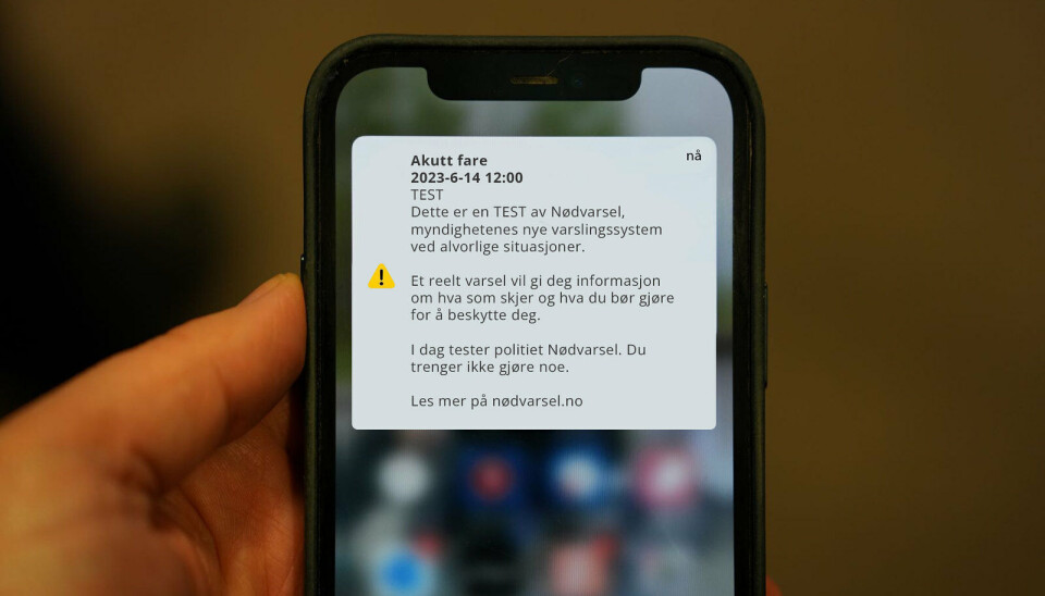 Slik ser meldingen ut når nødvarselet testes.