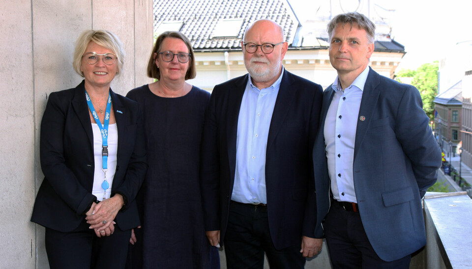 Fra venstre: Marit Solheim i Delta, Anne Green Nilsen i Fagforbundet, Terje Skyvulstad i Utdanningsforbundet og Jørn-Tommy Schjelderup i PBL.