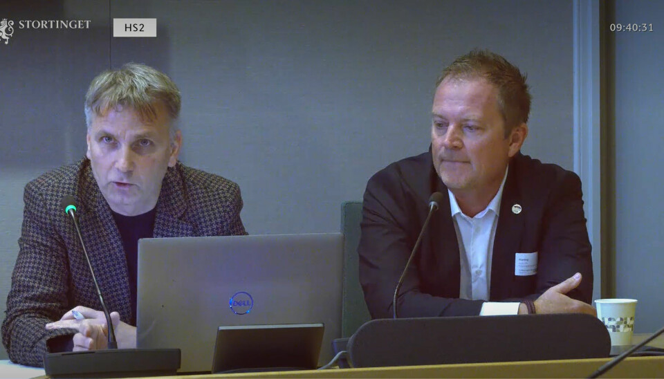 Administrerende direktør Jørn-Tommy Schjelderup og styreleder Eirik Husby i PBL under komitéhøringen.