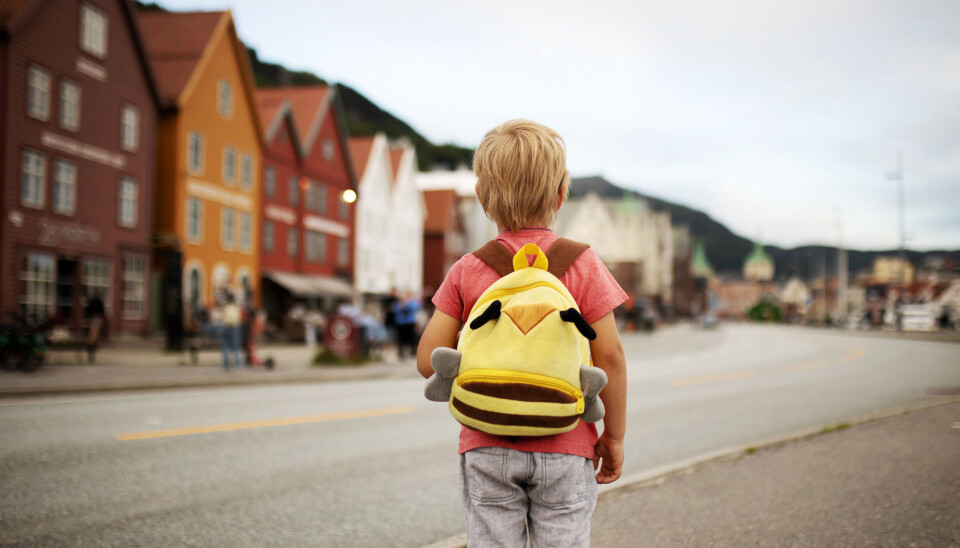 Bergen. People, children enjoying the amazing views in Norway to fjords, mountains and other beautiful nature miracles