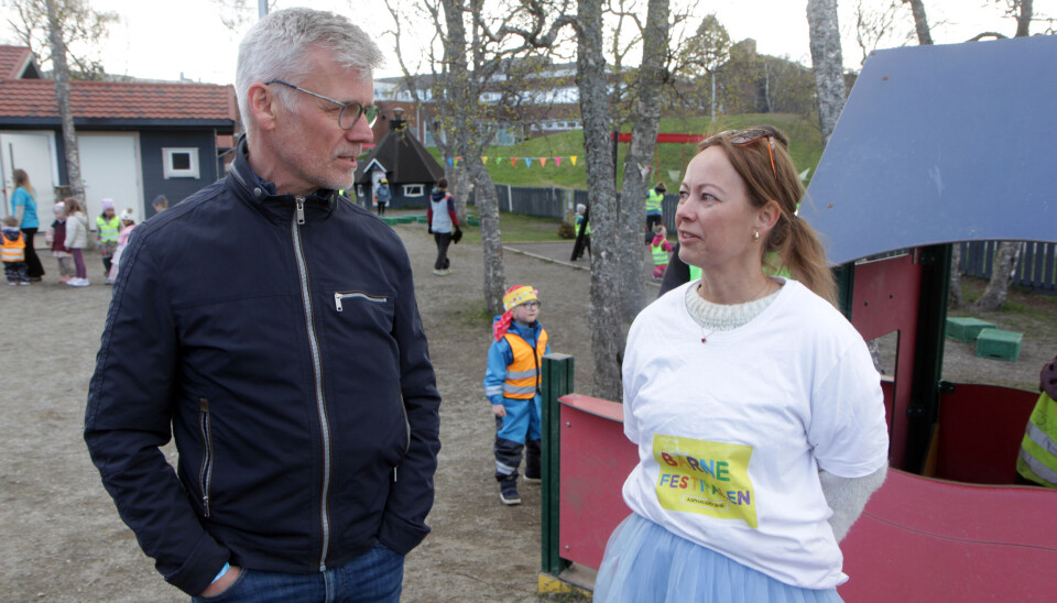Tore Tverbakk og Anita Pettersen. Barnefestivalen 2025. Asphaugen barnehage. Barnehage- og skolesjef i Bodø kommune Tore Tverbakk og styrer Anita Pettersen.