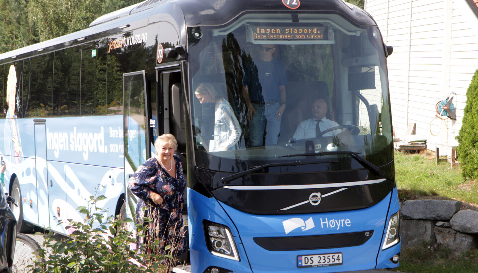 Erna Solberg på besøk hos Mormors Have i Kongsberg under stortingsvalgkampen 2025.