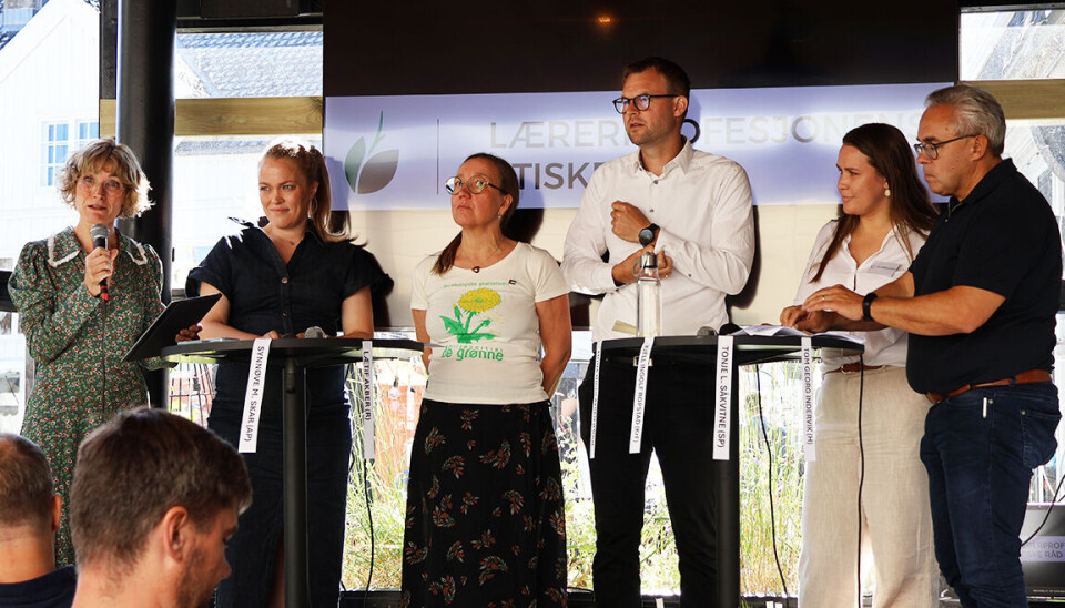 Fra venstre: Rådsmedlem Solveig Østrem, Synnøve Mjeldheim Skaar (Ap), Mona Nicolaysen (MDG), Kjell Ingolf Ropstad (KrF), Tonje Ljones Såkvitne (Sp) og Tom Georg Indrevik (H).