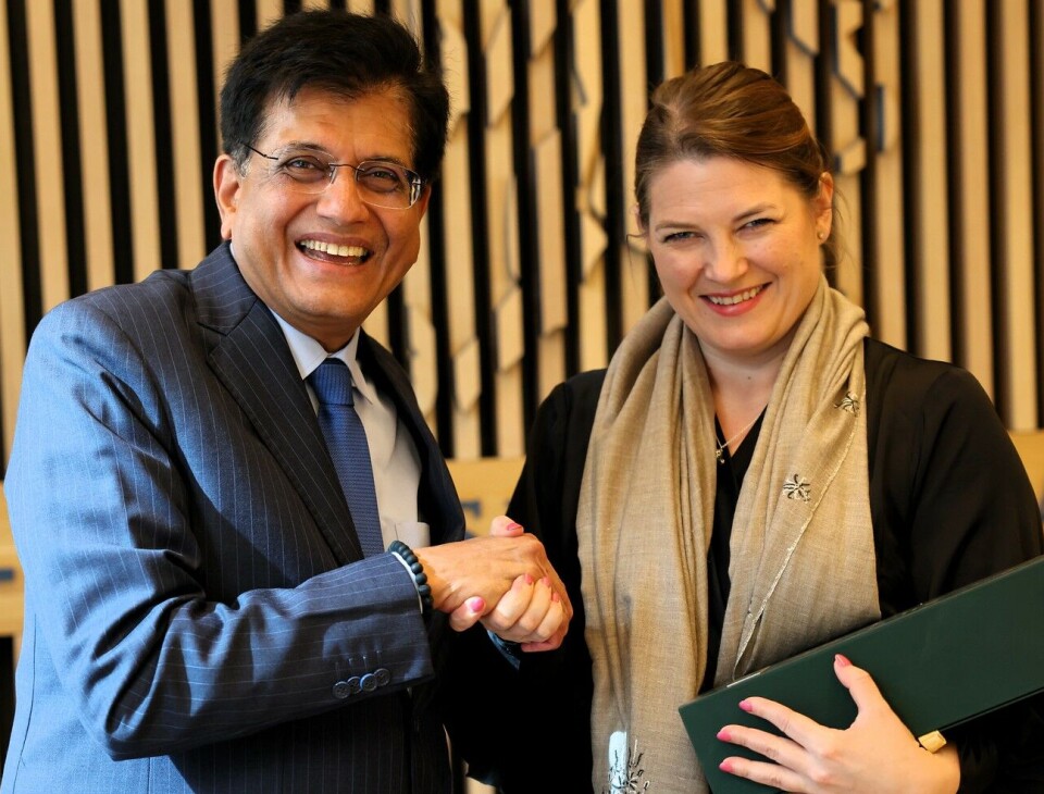 Indias handels- og industriminister, Piyush Goyal og næringsminister Cecilie Myrseth under besøket.